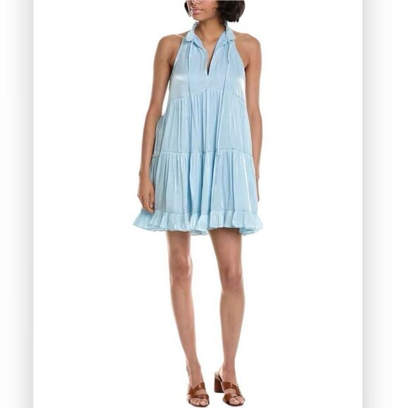 $395 Cinq‎ A Sept Women's Blue Phyllis Mock Neck Long Sleeve Swing Dress Size 0 - Picture 1 of 11
